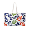 Colorful Leaf Pattern Weekender Bag | Navy Red Green Leaves, Large Tote Bag