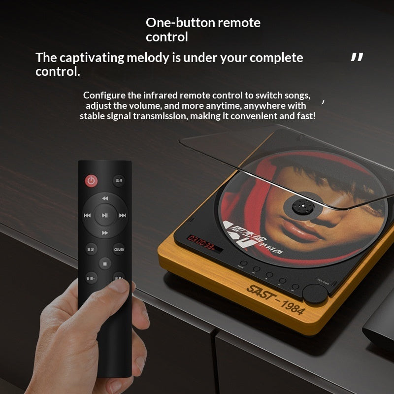 Retro Turntable CD Player with Bluetooth, Vinyl-Style Wood Audio Player with Optical Output & USB Playback