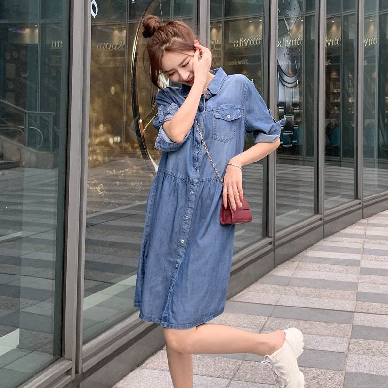Casual Short sleeve Loose denim dress