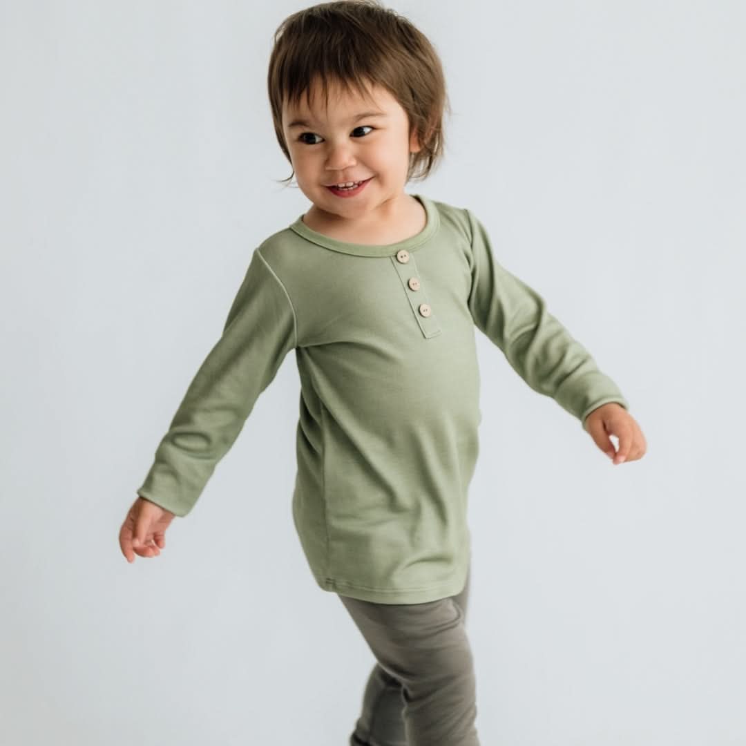 Baby/Kids' Bamboo Long Sleeve Henley | Sage