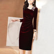 Long-sleeved Velvet Sheath Dress With Fleece Lining And Extra Thickness