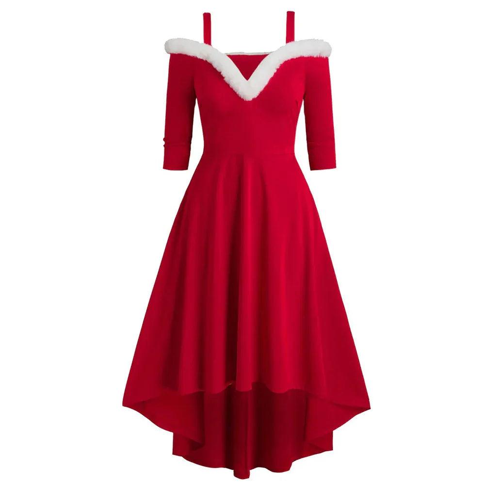 Women's Deep V Strapless Swing Off shoulder Christmas Costume Dress