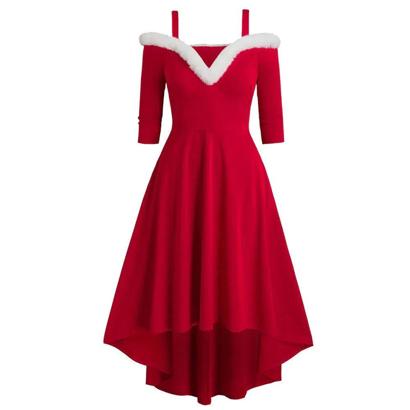 Women's Deep V Strapless Swing Off shoulder Christmas Costume Dress