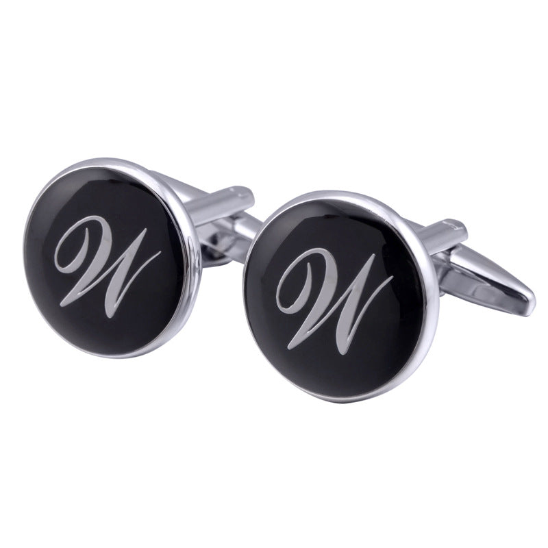 Men's Black Round Enamel Initial Letter Cufflinks – Brass & Crystal Formal Cufflinks A–Y | Canada & USA
