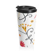Floral Doodle Stainless Steel Travel Mug — Bright Hand-Drawn Flowers