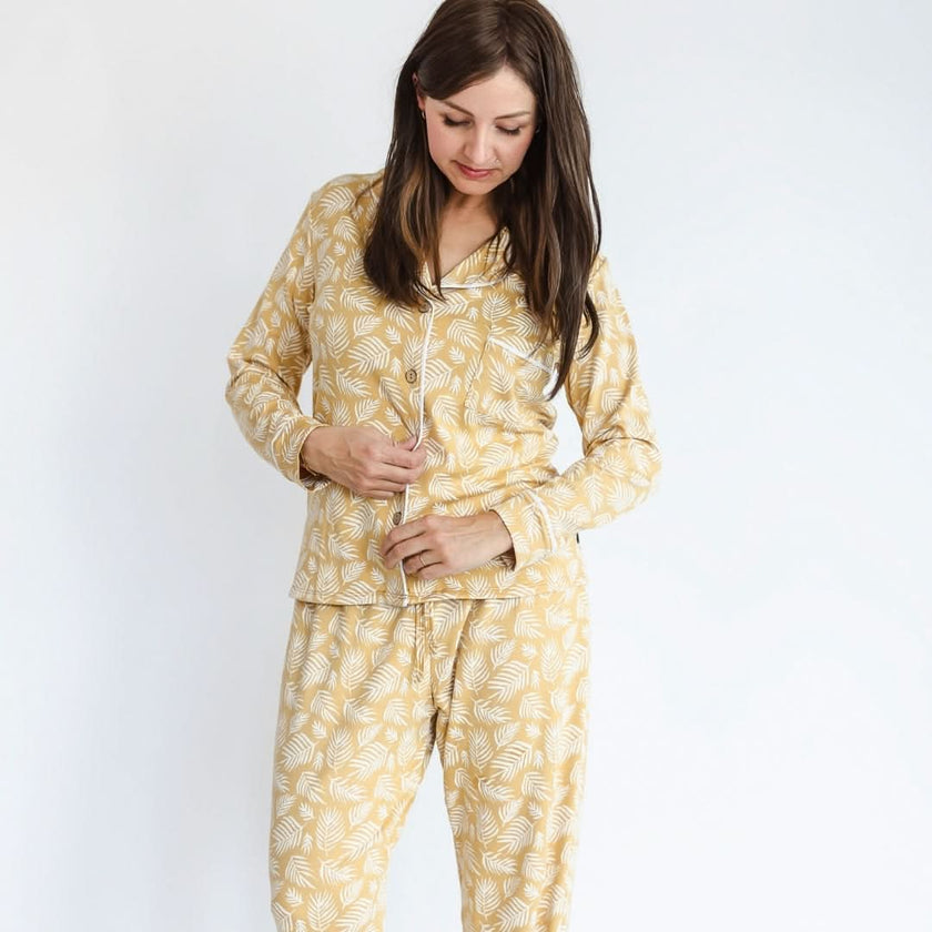 Ladies’ Bamboo Long Sleeve Button-Up Lounge Set | Olive