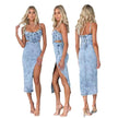 Women's Fashion Personalized Sleeveless Sling Denim Split Midi fitted Dress