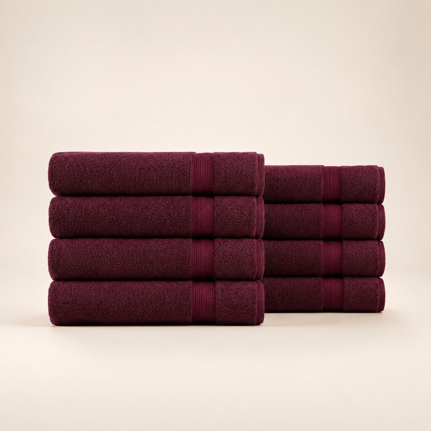 Pure Cotton Bath Towel Set – Burgundy & Turquoise | 500gsm Wholesale Towels