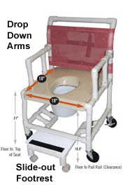 EZee Life 155HL PVC Wheeled Shower Commode Chair | 18 x 18 in Seat Canada