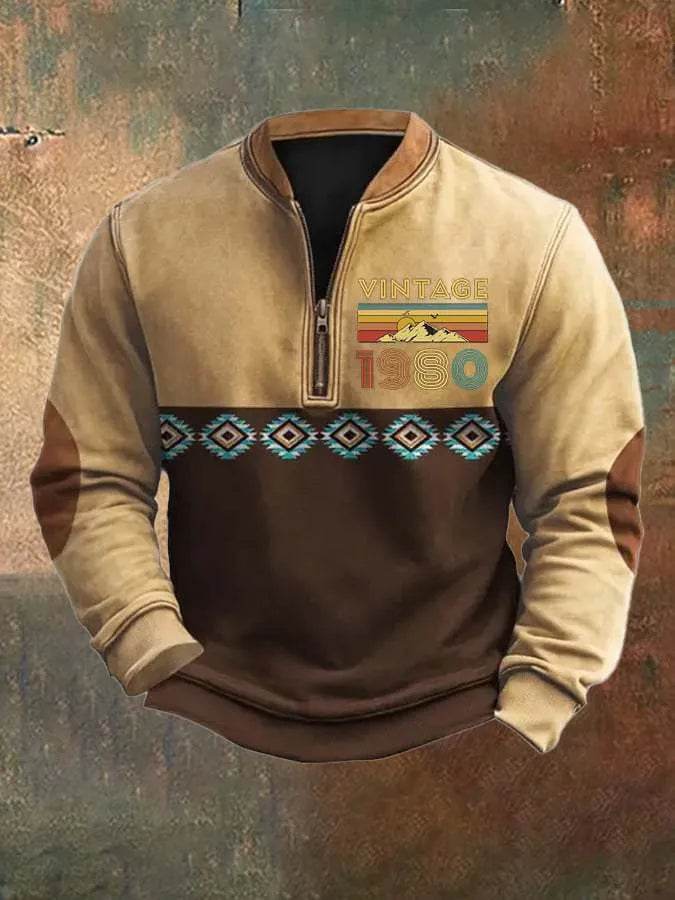 Casual 3D Digital Printing Stand Collar Men's Street Quarter Zip Sweatshirt top