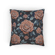 Vintage Rose Woven Pillow | Floral Needlepoint Style, Navy Background