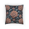 Vintage Rose Woven Pillow | Floral Needlepoint Style, Navy Background