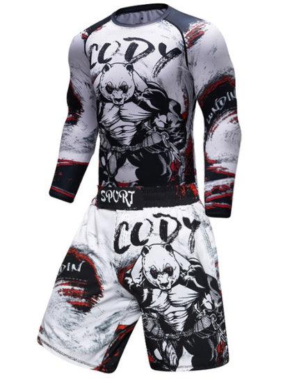 Men’s MMA Compression Rash Guard Set – Anime BJJ Grappling Fight Shorts & Leggings Training Gear