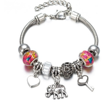 Elephant Charm Bracelet – Alloy Boho Jewelry for Women in 6 Colors (Pink, Blue, Red & More)