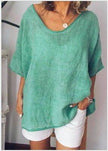 Women's Loose Short Sleeve Linen Blouse Top – Casual Summer T-Shirt