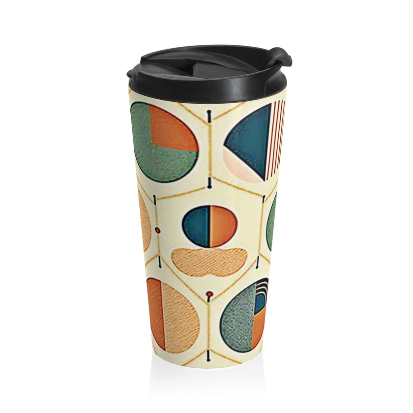 Mid Century Geometric Pattern Travel Mug | Retro Circle Design