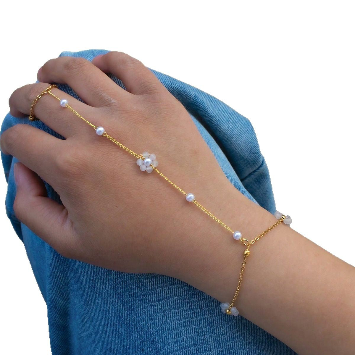 Handmade Beaded Crystal Flower Bracelet for Women – 18K Stainless Steel