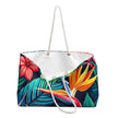 Tropical Hibiscus Floral Weekender Bag | Bird of Paradise Leaves, Large Tote Bag