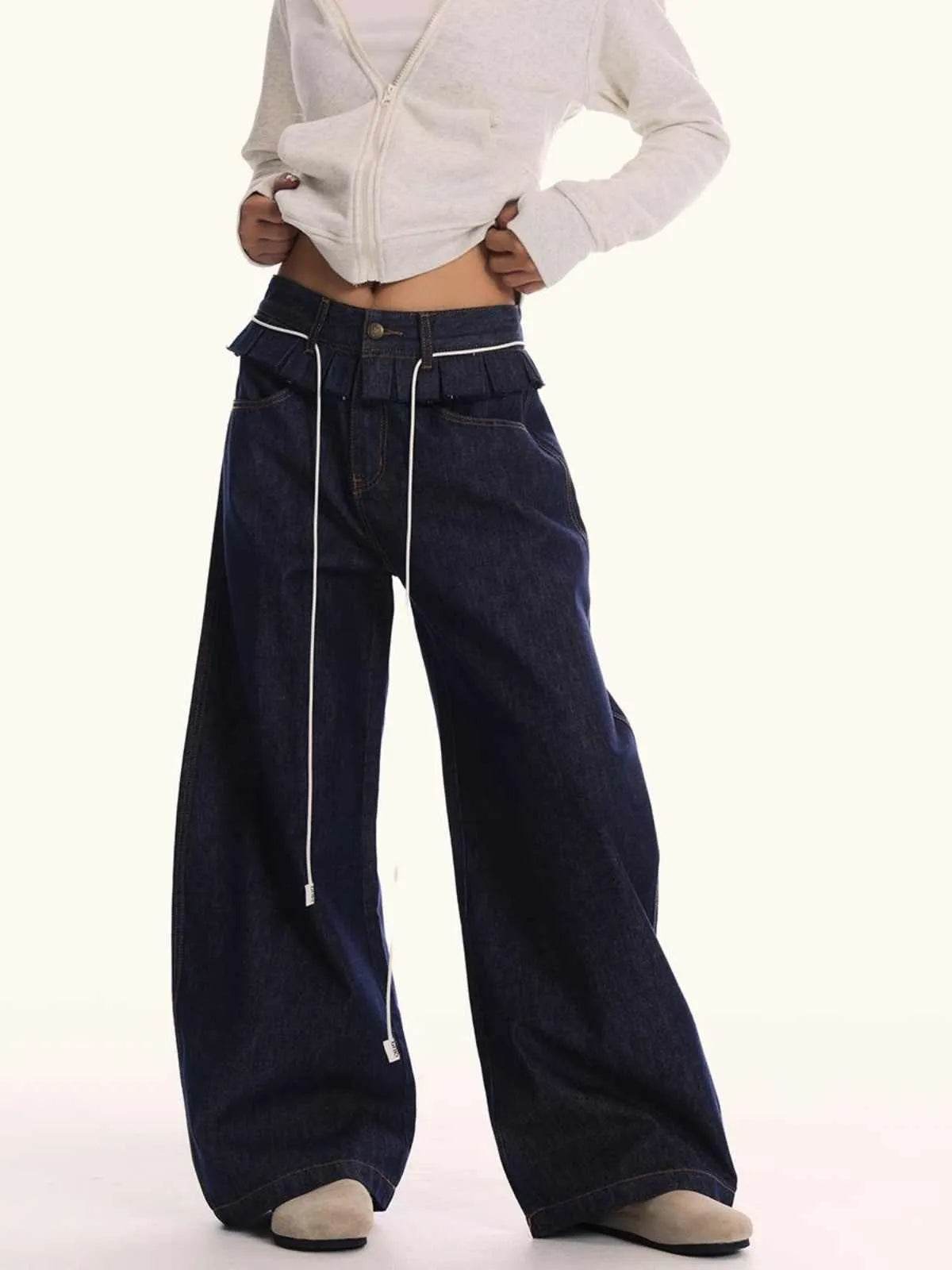Loose Waist Stitching Small Skirt Baggy Jeans Pant For Men And Women