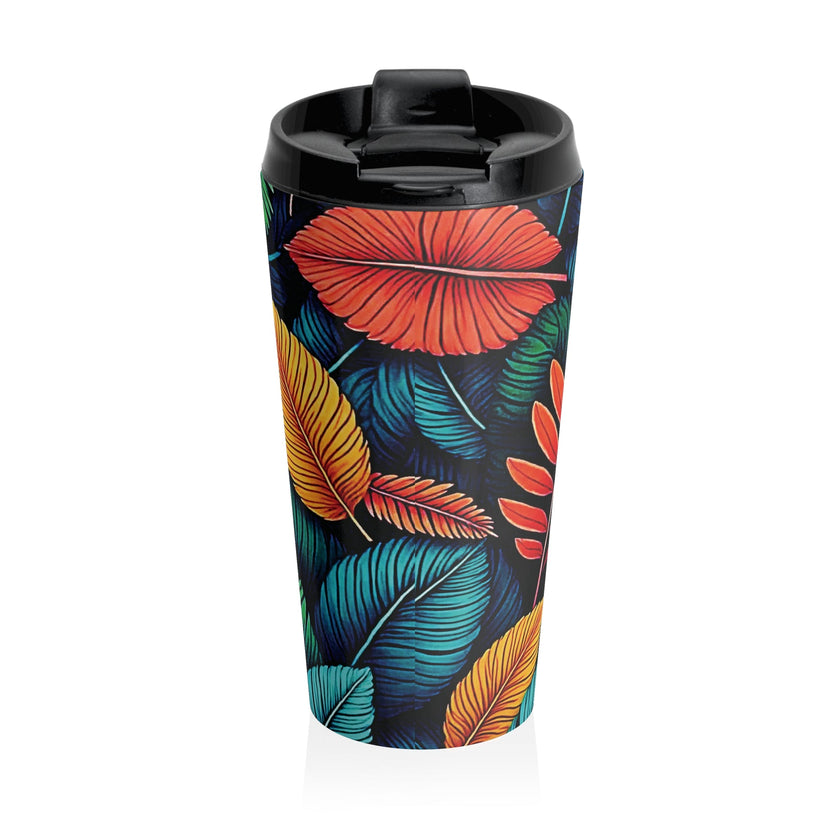 Tropical Leaf Pattern Travel Mug | Colorful Botanical Stainless Steel