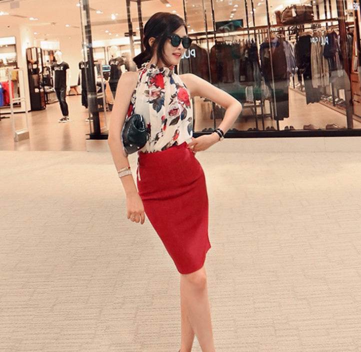 Women summer floral sleeveless Chiffon Blouse top