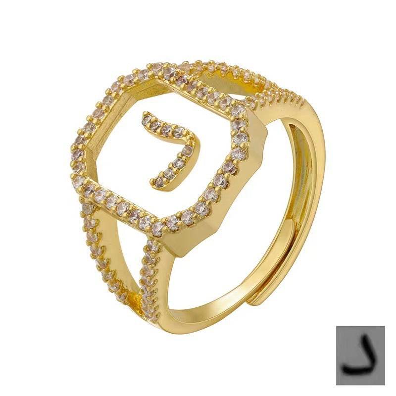 Fashion Micro Inlaid Zircon Arab Letters Ring for women