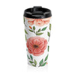 Peach Floral Pattern Stainless Steel Travel Mug | Botanical Leaves