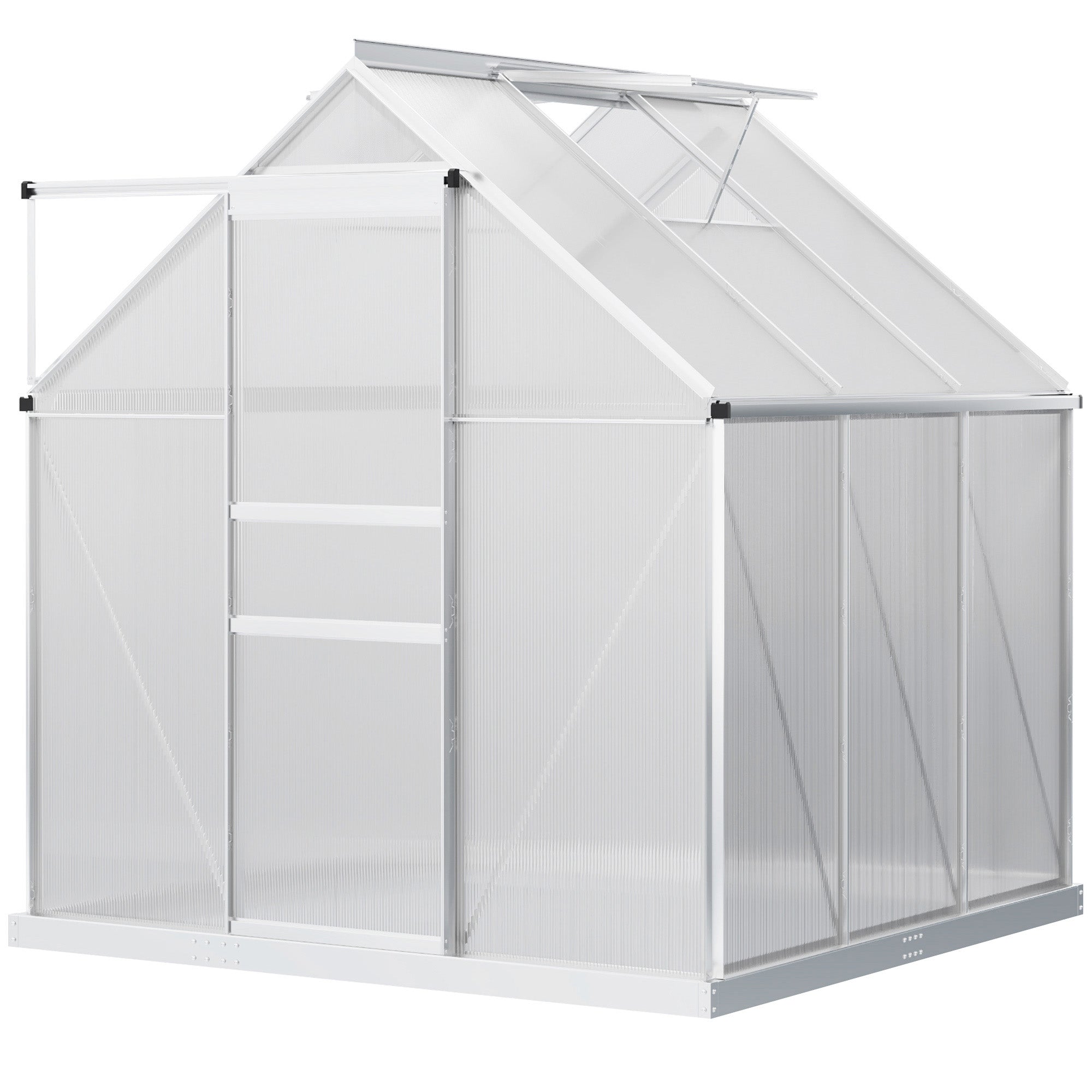 Outsunny 6' x 6' Aluminum Greenhouse Polycarbonate Walk-in Garden Greenhouse Kit with Adjustable Roof Vent, Rain Gutter  Sliding Door| Aosom Canada