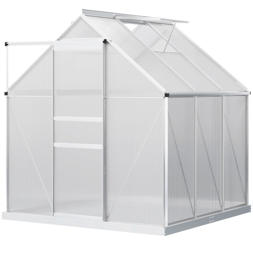 Outsunny 6' x 6' Aluminum Greenhouse Polycarbonate Walk-in Garden Greenhouse Kit with Adjustable Roof Vent, Rain Gutter  Sliding Door| Aosom Canada