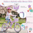 14 Inch Kids Bike Adjustable with Basket and Streamers Purple - Princess of the Sea Theme