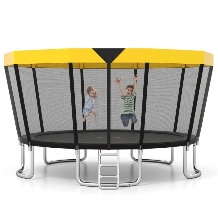 15 FT Outdoor Trampoline ASTM Compliant Recreational Trampoline with Non-Slip Ladder - Yellow