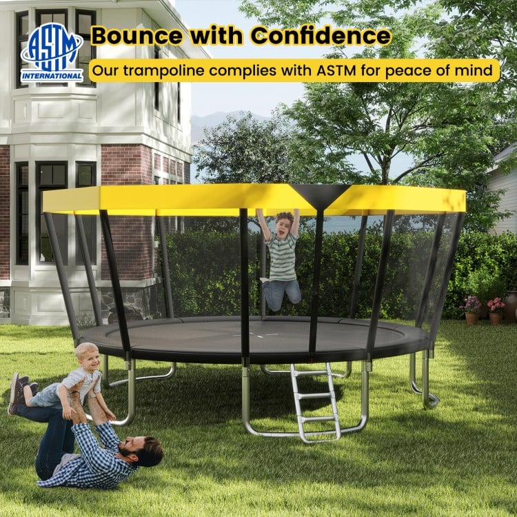 15 FT Outdoor Trampoline ASTM Compliant Recreational Trampoline with Non-Slip Ladder - Yellow