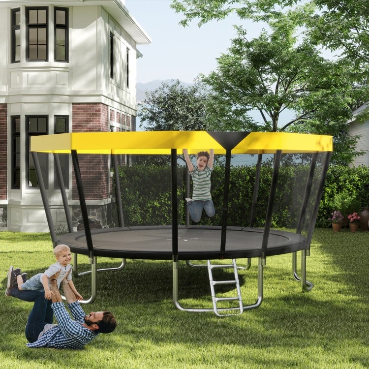 15 FT Outdoor Trampoline ASTM Compliant Recreational Trampoline with Non-Slip Ladder - Yellow