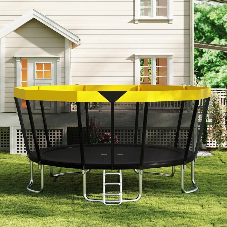 15 FT Outdoor Trampoline ASTM Compliant Recreational Trampoline with Non-Slip Ladder - Yellow
