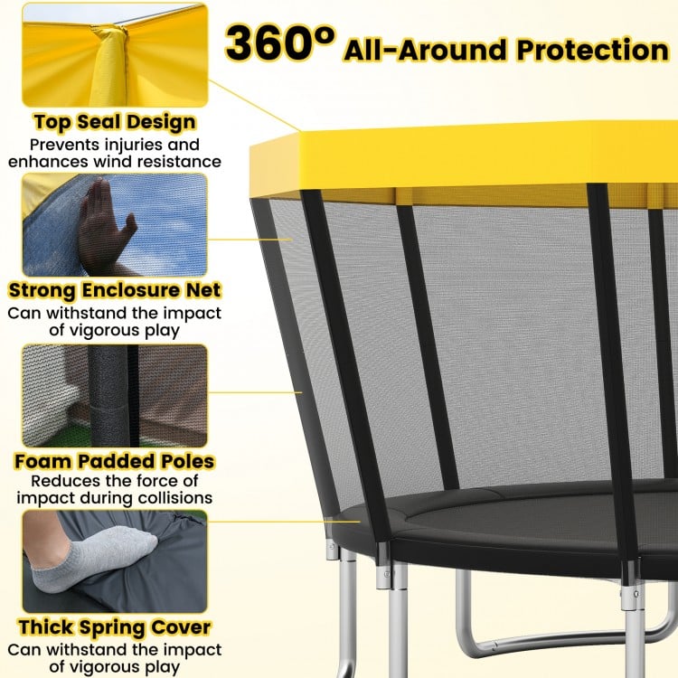 15 FT Outdoor Trampoline ASTM Compliant Recreational Trampoline with Non-Slip Ladder - Yellow