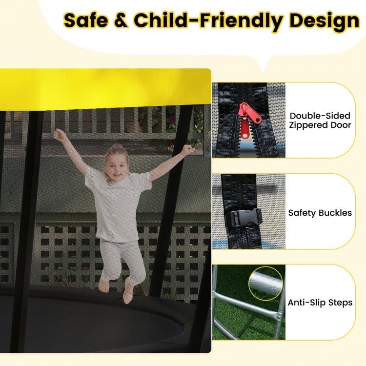 15 FT Outdoor Trampoline ASTM Compliant Recreational Trampoline with Non-Slip Ladder - Yellow