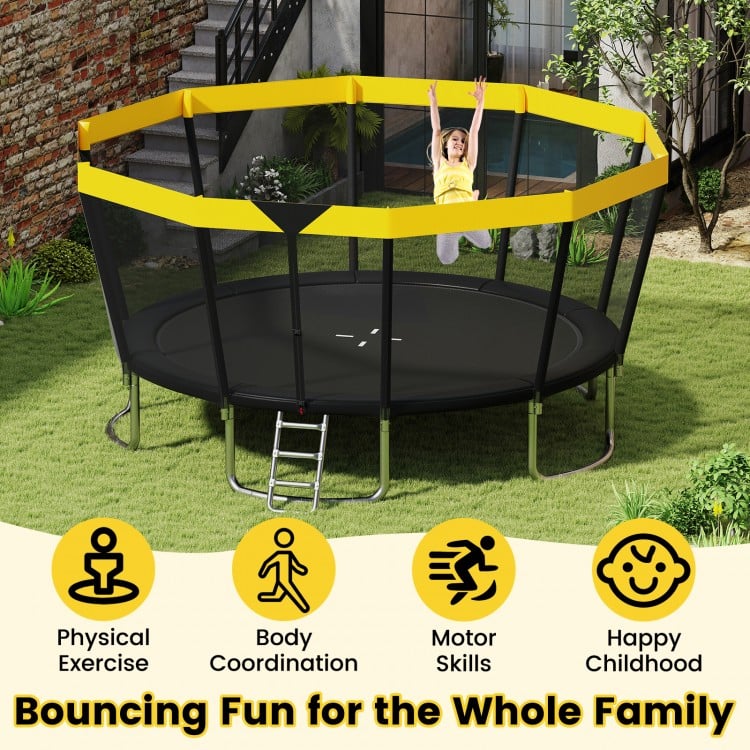 15 FT Outdoor Trampoline ASTM Compliant Recreational Trampoline with Non-Slip Ladder - Yellow