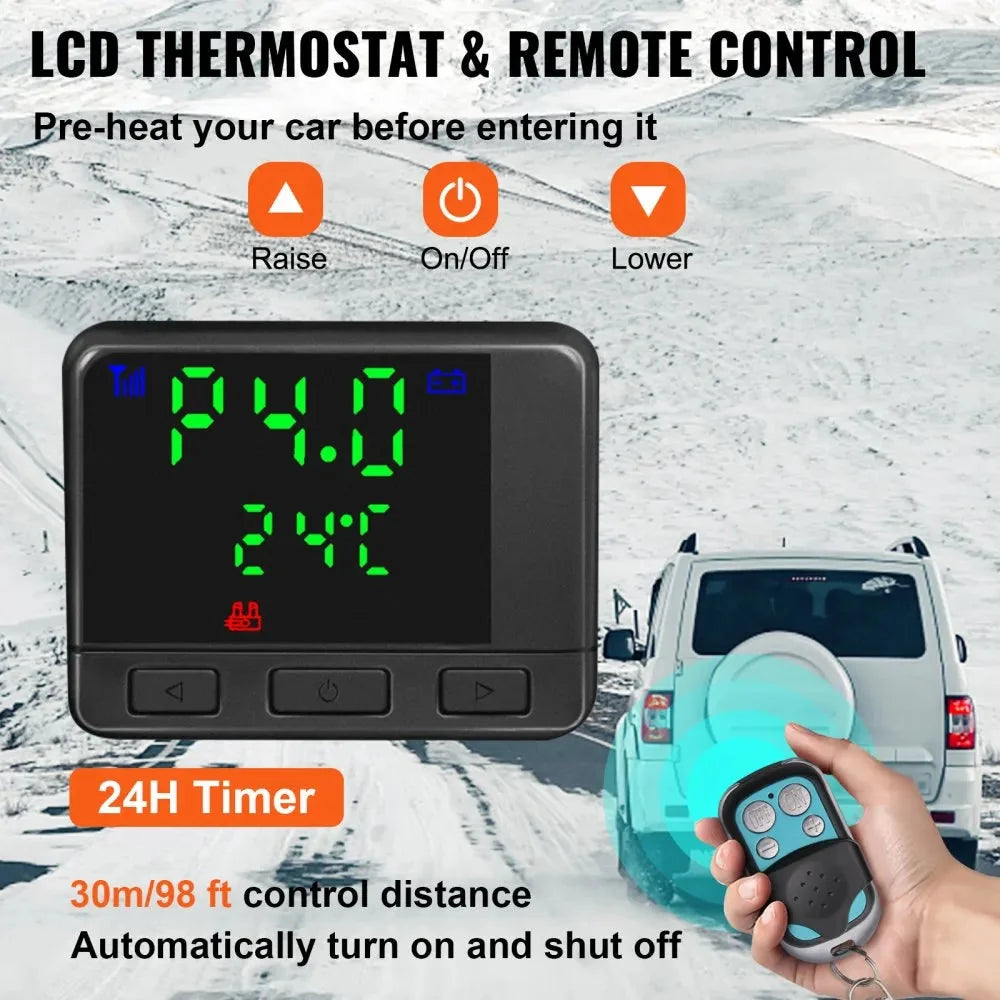 VEVOR Diesel Air Heater 8KW Parking Heater 12V Truck Heater, One Air Outlet, with Black LCD Switch, Remote Control, Fast Heating Compact Diesel Heater, For Car, RV Truck, Boat, Campervans, Caravans