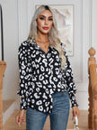 Leopard Print Lantern Sleeve Blouse Shirt top for Women