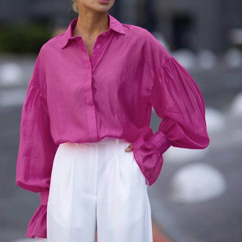 Loose Lapel Lantern Long Sleeves Blouse Shirt For Women