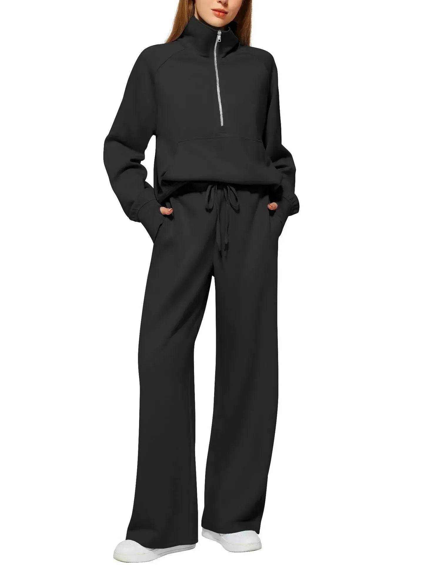 Plain Women Matching Casual Winter Tracksuit set - joggers and hoodie set for women