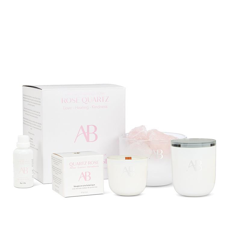 Rose Quartz Crystal Fragrance Bowl with Nurturing Love & Sandalwood Scent by Aromabotanical