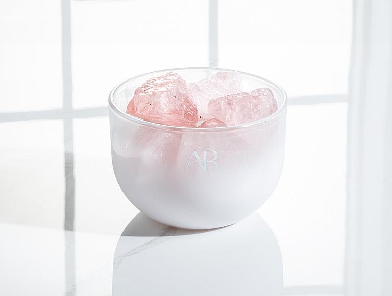 Rose Quartz Crystal Fragrance Bowl with Nurturing Love & Sandalwood Scent by Aromabotanical