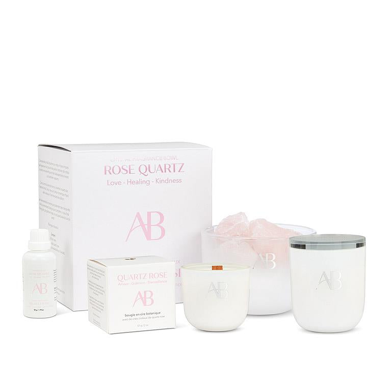 Rose Quartz Crystal Fragrance Bowl with Nurturing Love & Sandalwood Scent by Aromabotanical