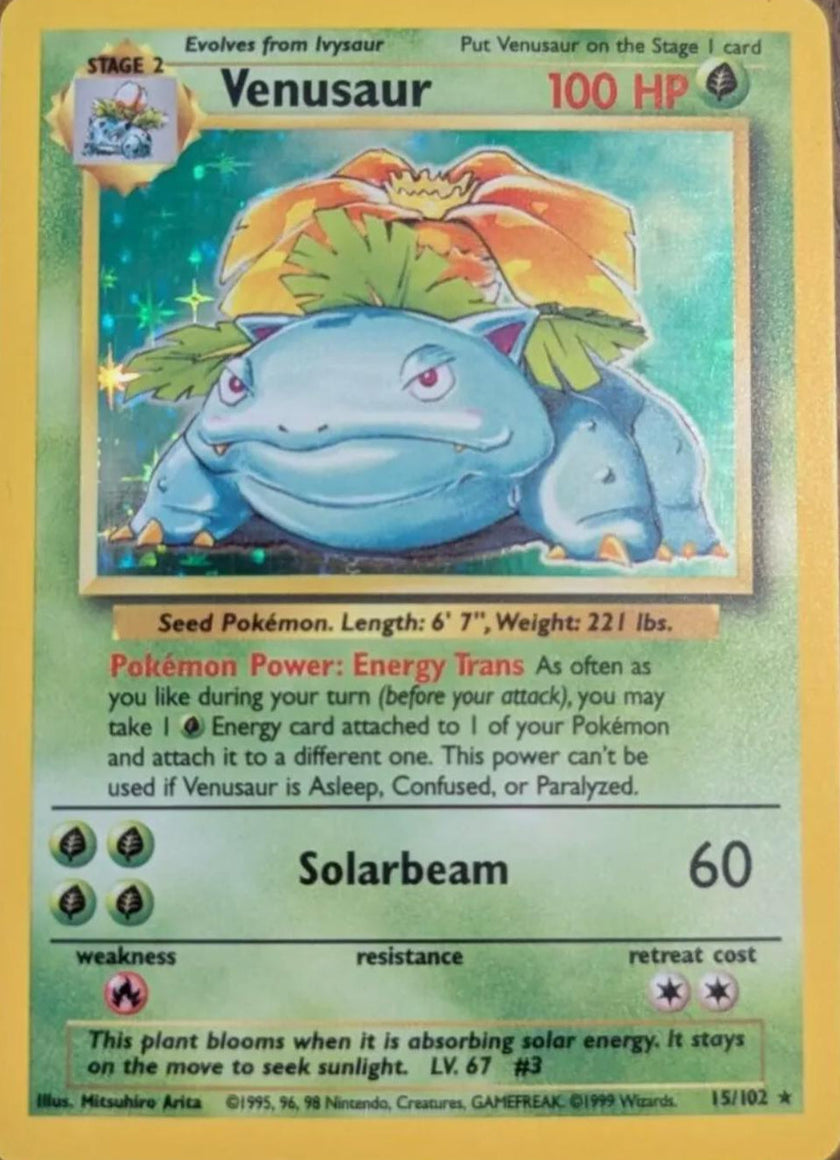 Venusaur 15/102 - Base Set Holographic - Pokemon (Moderately Played)
