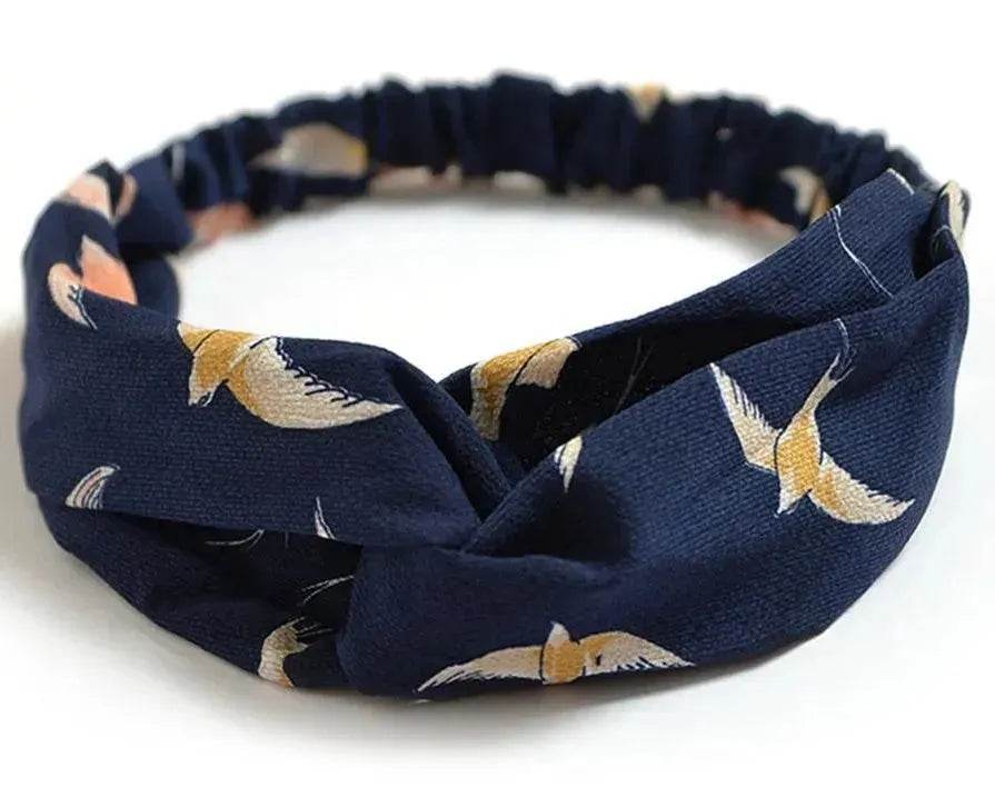 Women Retro Style Knotted Hairband floral Print Cross Headband
