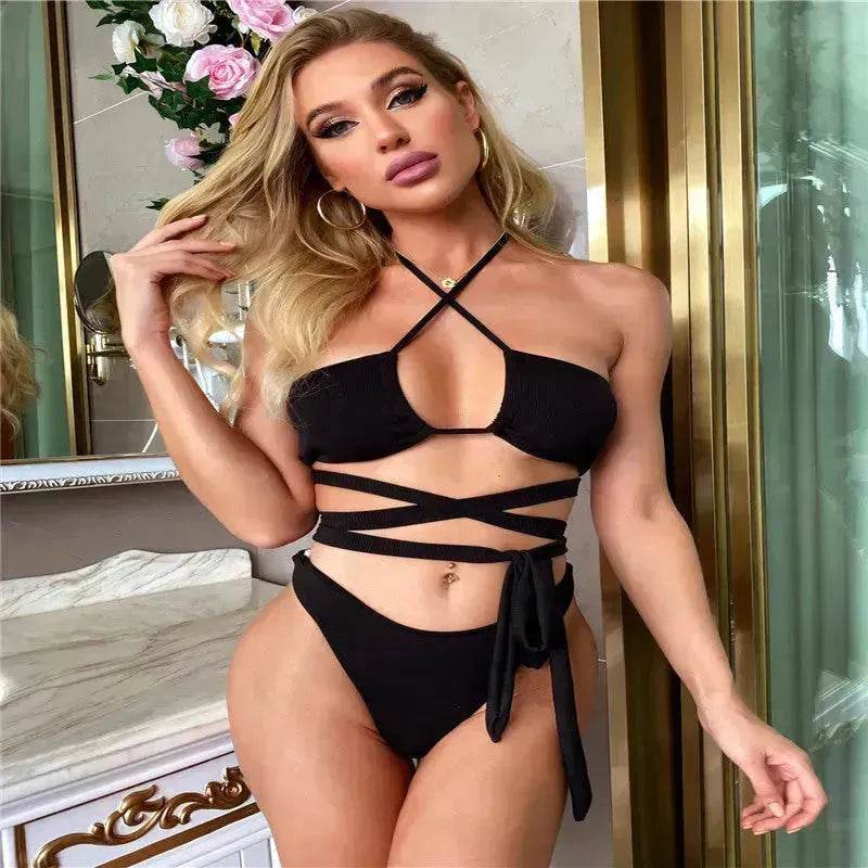 Solid Color Swimsuit Women Strappy Swimsuit Charming Bikini