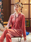 2pcs Couple Gold Velvet Long Sleeve Pajamas set
