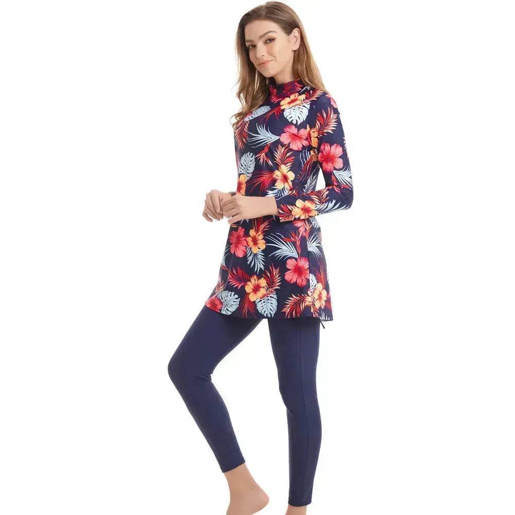 ArabSwimwear Women Modest Patchwork Hijab Long Sleeves Sport Swimsuit Islamic muslimah Burkinis Wear Bathing Suit