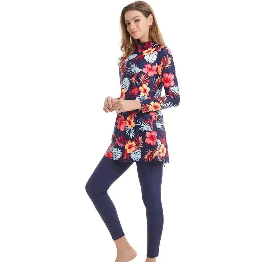 ArabSwimwear Women Modest Patchwork Hijab Long Sleeves Sport Swimsuit Islamic muslimah Burkinis Wear Bathing Suit